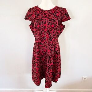 Anne Klein Women Velvet Floral Dress Size 10 Red Black Goth Vamp Holiday Dark